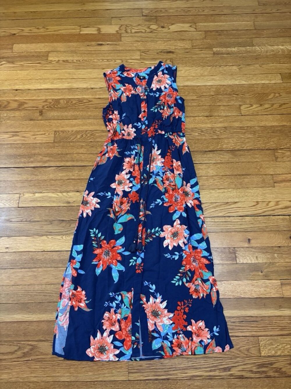 Talbots Sleeveless Maxi Dress Floral Button Front Women's Size 8 Lightweight